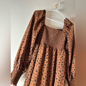 Off the shoulder long sleeve animal print dress